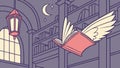 Whimsical Flying Book Out of Library Window Imagination Vector, vector design Generative AI Royalty Free Stock Photo
