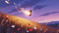 Whimsical Flying Bug in a Dreamy Sunset Field Royalty Free Stock Photo