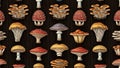 Whimsical Forest Mushroom Seamless Pattern on Dark Wood Royalty Free Stock Photo