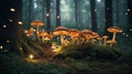 Magical Mushrooms in the Forest. Enchanting Forest with Magic Mushrooms.