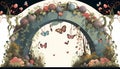 Whimsical Garden with Balloon Arch, Made with Generative AI