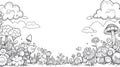 Whimsical Garden Line Art Drawing for Children's Coloring Activity
