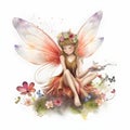 Whimsical garden whispers, adorable clipart of colorful fairies with whimsical wings and whispering garden flowers