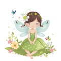 Whimsical garden whispers, adorable clipart of colorful fairies with whimsical wings and whispering garden flowers