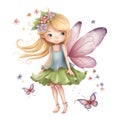 Whimsical garden whispers, adorable illustration of colorful fairies with whimsical wings and garden flower charms