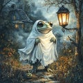 Whimsical Ghost Frog Beside Gas Lamp Royalty Free Stock Photo