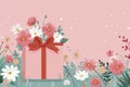 Whimsical Gift Box Amidst Blossoms on Pink Background