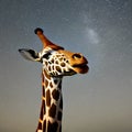 A whimsical giraffe with a twisted neck, playfully reaching for the stars in a surreal sky4, Generative AI