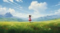 Whimsical Girl Running In Field - Hd Wallpaper
