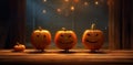 Whimsical Glow: A Group of Playful Illuminated Pumpkins in a Cozy Countryside Setting AI generated