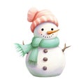 Whimsical Green Orange Pastel Snowman Clipart Illustration