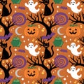 Whimsical Halloween Pattern with Spooky Elements Royalty Free Stock Photo