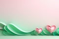 Whimsical Harmony: Abstract Hearts in Pink and Green with Copy Space.