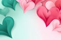 Whimsical Harmony: Abstract Hearts in Pink and Green with Copy Space.