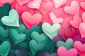 Whimsical Harmony: Abstract Hearts in Pink and Green with Copy Space.