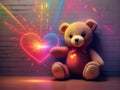 Whimsical Harmony: Laser Drawing of Teddy Bear Love in Rainbow Hues