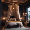 A whimsical Harry Potter-inspired bedroom with a four-poster bed and magical floating candles1