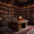 A whimsical Harry Potter-inspired study with book-lined walls, potion bottles, and antique globes1