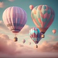 Whimsical hot air balloons drifting in a pastel-colored sky Charming and delightful illustration for celebration or adventure-th