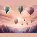 Whimsical hot air balloons drifting in a pastel-colored sky Charming and delightful illustration for celebration or adventure-th