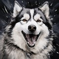 Whimsical Husky Dog Painting On Dark Background Royalty Free Stock Photo