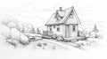 Whimsical Hyper-detailed Rendering Of A Small House In Rural America