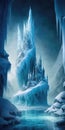 Whimsical Ice Castles Frozen Wonderland Landscape Mobile Wallpaper. Generative AI