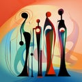 Whimsical Illustration: Abstract Statues In Colorful Silhouette Figures