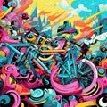 Whimsical illustration of bicycles and bike racks