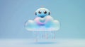 Cute Robot Sitting on Shiny Cloud Providing Digital Data Transfer Royalty Free Stock Photo