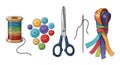 Colorful Sewing and Craft Supplies Illustration on a White Background Royalty Free Stock Photo