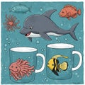 Whimsical illustration featuring a dolphin, various fish, and an octopus with a friendly Royalty Free Stock Photo