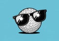 A whimsical illustration featuring a golf ball wearing oversized black sunglasses. The golf ball, Royalty Free Stock Photo