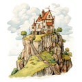 Whimsical illustration of a house on a hill Royalty Free Stock Photo