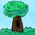 Lush Green Tree Landscape Whimsical Illustration