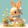 Fantasy Gardener Rabbit Illustration Royalty Free Stock Photo