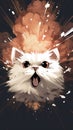 Whimsical Illustration of a Startled White Kitten in a Vector Explosion