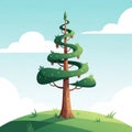 A whimsical illustration of a tree with a spiraling crown of branches and foliage, Royalty Free Stock Photo
