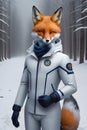 Fox wearing adventurer suit in snow generated by ai