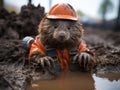 Beaver plumber fixing leak with Canon camera Royalty Free Stock Photo