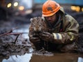 Beaver plumber fixing leak with Canon camera Royalty Free Stock Photo