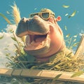 Funny Hippopotamus with Sunglasses