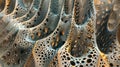 A whimsical image of a diatom shell forest with each bladelike structure uniquely patterned and aligned creating a Royalty Free Stock Photo