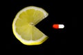 Citrus Fun: Pac-Man Inspired Lemon Adds Playful Twist to Still Life Royalty Free Stock Photo