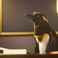 A penguin wearing in film studio generated by ai