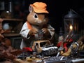 Squirrel mechanic tinkering with toy car