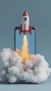 Creative Rocket Launching from Phone with Clouds Royalty Free Stock Photo
