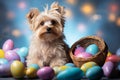 Whimsical and joyous easter themed pet portrait in a vibrant and brightly illuminated setting