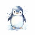 Whimsical Kawaii Penguin Watercolor Illustration With A Touch Of Indigo