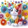 Whimsical Kirigami Kitty: Colorful Charm in Floral Harmony